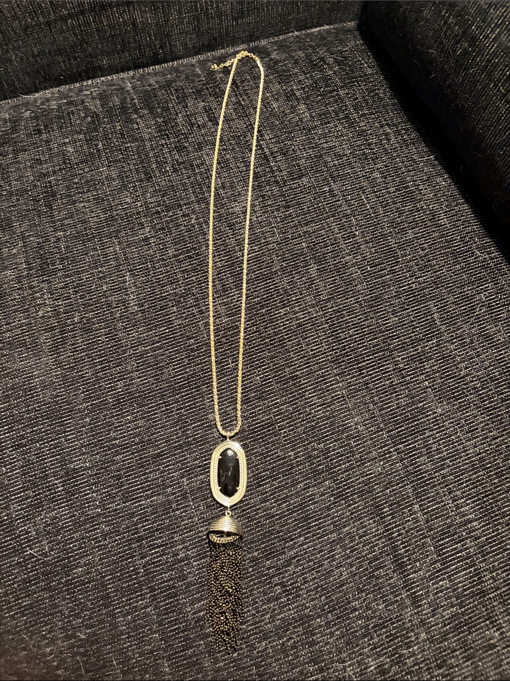 Retired Kendra Scott Rayne Gold Black Stone Tassel Pendant Long Necklace